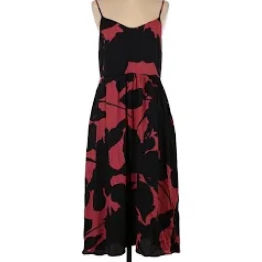 Loft black and burnt Sienna floral cami fit a- line dress size 10